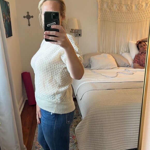 Chico’s Open Knit Ivory Wool Sweater Size 1 Medium - Picture 3 of 6